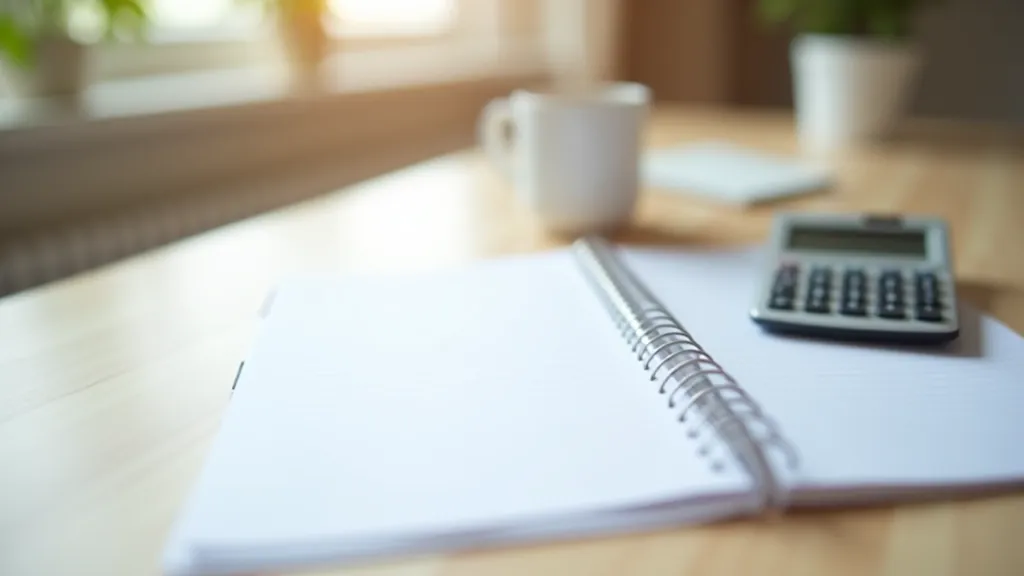 Household budget planning with notebook and calculator on desk